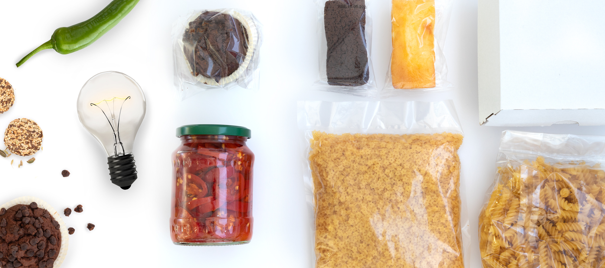 Bild zeigt Glühbirne (=Idee) und Verpackungen.