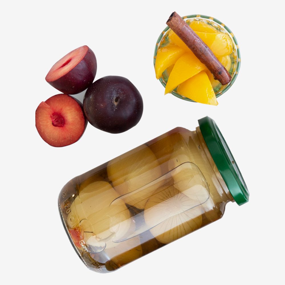 Bild zeigt Obst und Konserven.